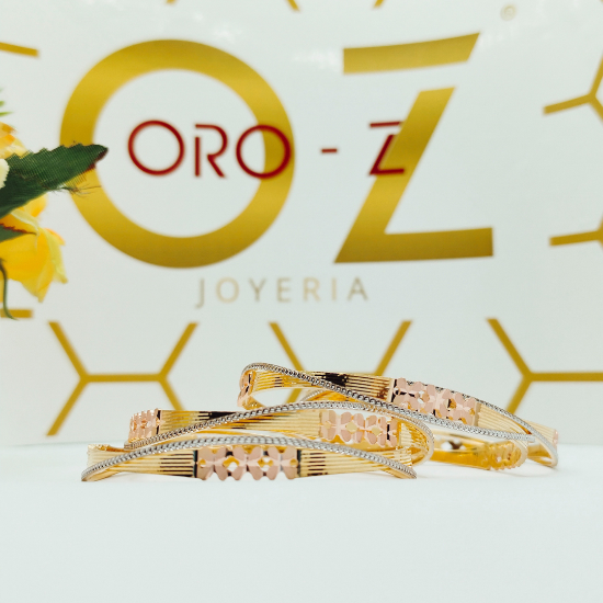 Picture of Two Tone Blossomy London CNC Gold Bangles