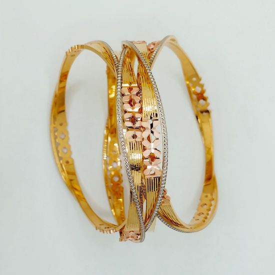 Picture of Two Tone Blossomy London CNC Gold Bangles