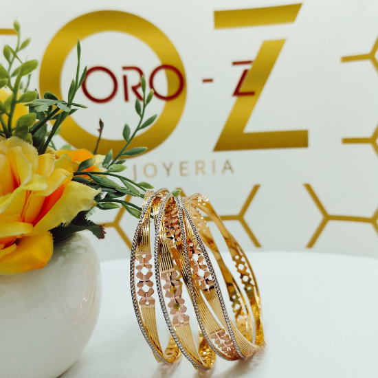 Picture of Two Tone Blossomy London CNC Gold Bangles
