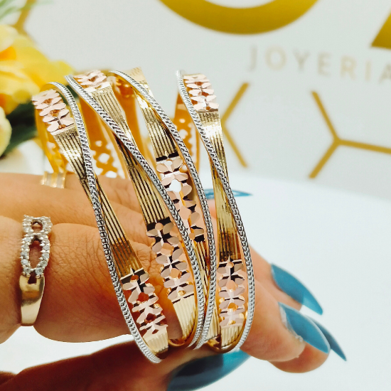 Picture of Two Tone Blossomy London CNC Gold Bangles